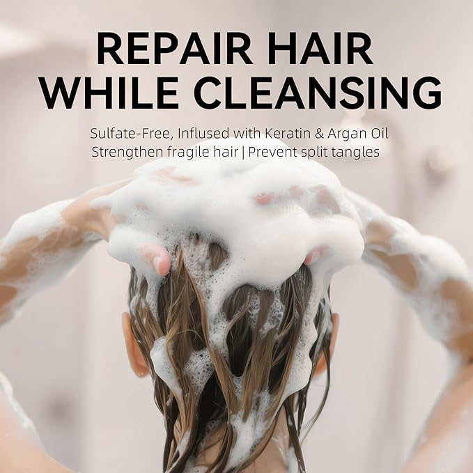 ALFHEIM Argan+ Repairing Shampoo | Argan Oil & Keratin for Dry, Damaged & Brittle Hair | Deep Nourishing & Strengthening | Sulfate-Free, Color-Safe & Frizz Control | 18 fl oz