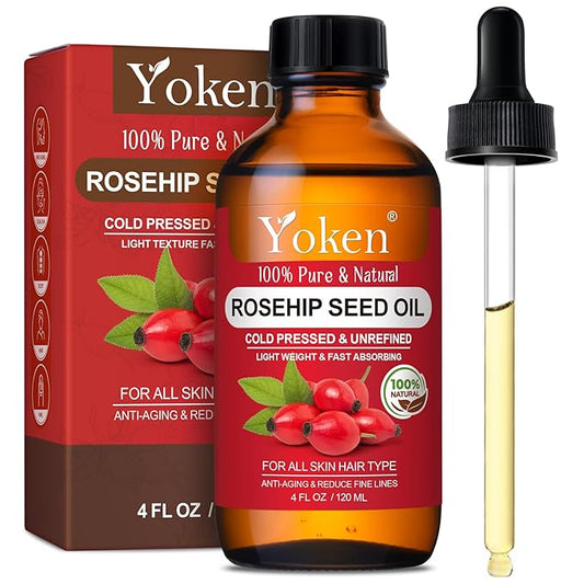 Yoken Rosehip Seed Oil For Face,100% Pure Rosehip oils For Skin,Scars,Hair & Nails.4 fl Oz Cold Pressed Rose Hips Oil For Skin Care, Anti-Aging, Scar Treatment, GUA SHA Massage DIY (4 Fl Oz)