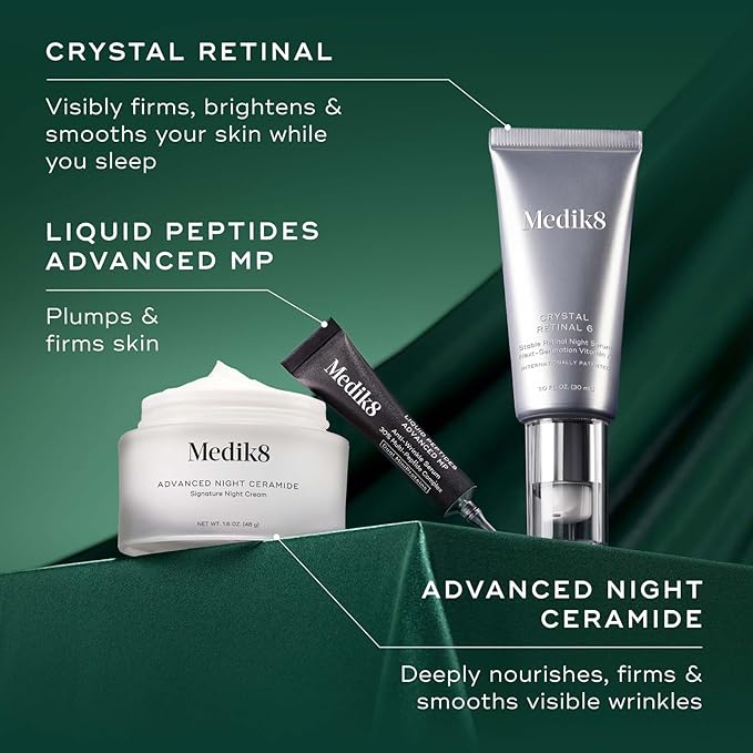 Medik8 Overnight Renewal Kit - Advanced Liquid Peptides Face Serum with Hyaluronic Acid - Ceramide Face Moisturizer Hydrates Skin - 3 pc
