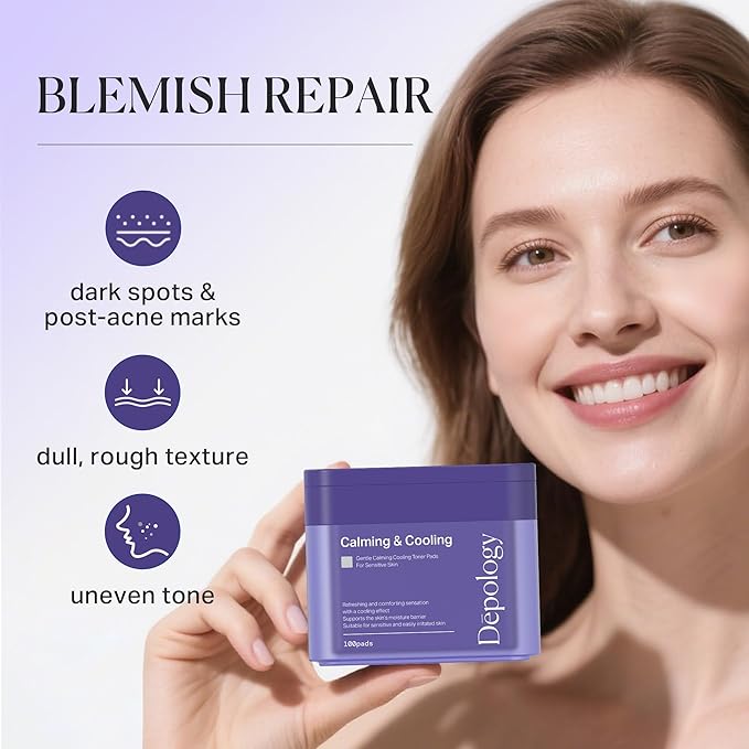 depology Blemish & Tone Toner Pads [Upgraded] – Helps Fade Dark Spots Facial Pads & Uneven Skin Tone with Lactic Acid, Bakuchiol & Centella, Daily Exfoliating for Sensitive Skin