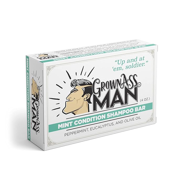 Grown Ass Man Co. Combo Packs - Solid Soap & Shampoo Bars Rich Lather with Natural Oils & Gentle Scrub for Men - Plastic Free & Eco-Friendly, & Organic Deep Clean, 4oz Bars (Mint Condition 3-Pack)