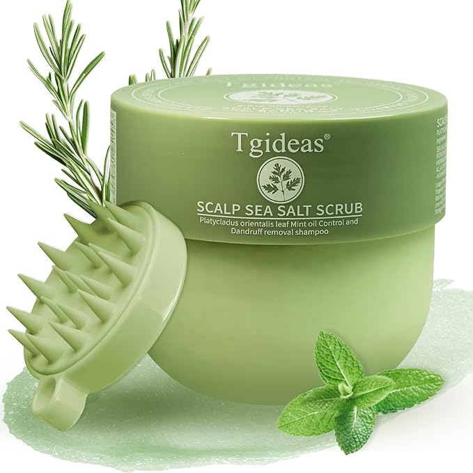 Sea Salt Scalp Scrub, Rosemary Scalp Exfoliator Shampoo, 2-in-1 Hair Treatment with Mint Argan Oil Keratin, Lasting Fluffy, Clarifying and Buildup Removal Hair Care with Silicone Massager