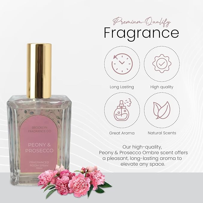 Brooklyn Fragrance Co. Arches Room Spray – Premium Peony & Prosecco Ombre Scent- Long lasting Fragrance for Home, Office or Bathroom – Air Freshener Rectangle Spray bottle – 100 ml