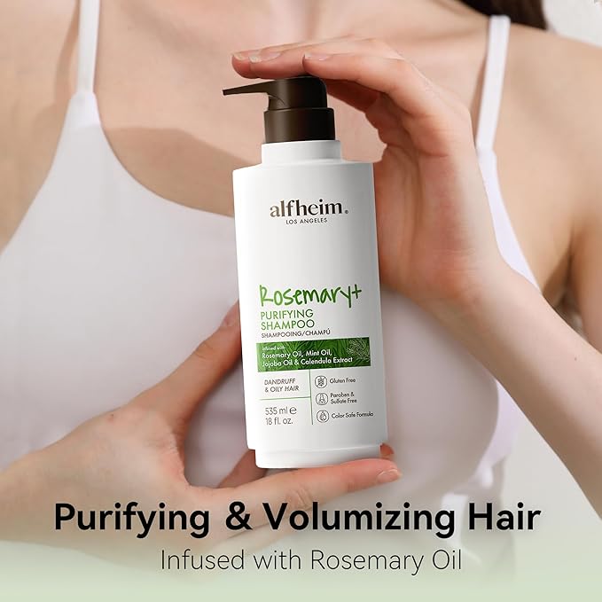 ALFHEIM Rosemary+ Purifying Shampoo | Rosemary & Mint Infused | Refreshes Scalp, Removes Build-Up & Balances Oil | Gentle for Oily Hair & Sensitive Scalp | Sulfate-Free | 18 fl oz