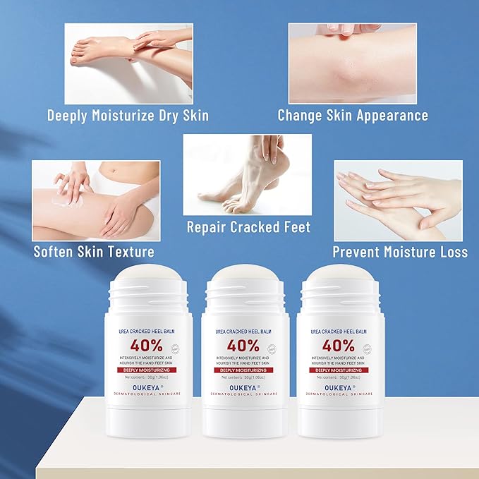 OUKEYA Urea Cream Stick 40 Percent,Heel Balm,Hand Cream and Foot Cream for Dry Cracked,Cracked Heel Treatment,Avoid Frostbite,40 Percent Urea Lotion for Feet Maximum Strength, 3 PACK