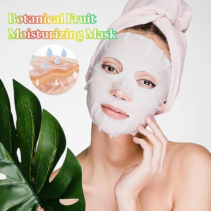 10PCS Hydrating Face Masks,Moisturizing Facial Masks for Women and Men,Fruit Overnight Facial Sheet Mask,Lightweight and Non-greasy Face Sheet Mask for All Skin Type 01