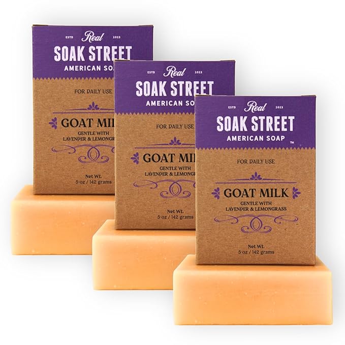 Real American Soap with Goat Milk, Lavender & Lemongrass (3 Pack) – Long-Lasting, Moisturizing Natural Bar Soap with Grass Fed-Tallow, Gentle Conditioning Lard, & Coconut Oil – Daily Use