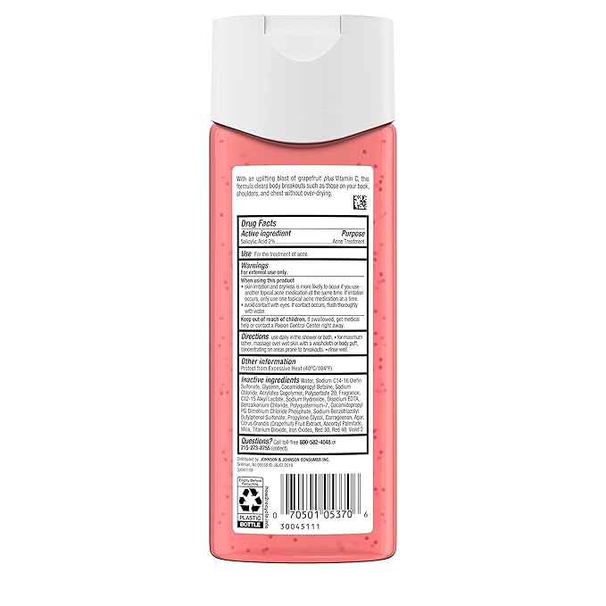 Neutrogena Body Clear Acne Treatment Body Wash with Salicylic Acid Acne Medicine, Pink Grapefruit Body Acne Cleanser to Prevent Breakouts on Back, Chest & Shoulders, 8.5 fl. oz, 3 Pack
