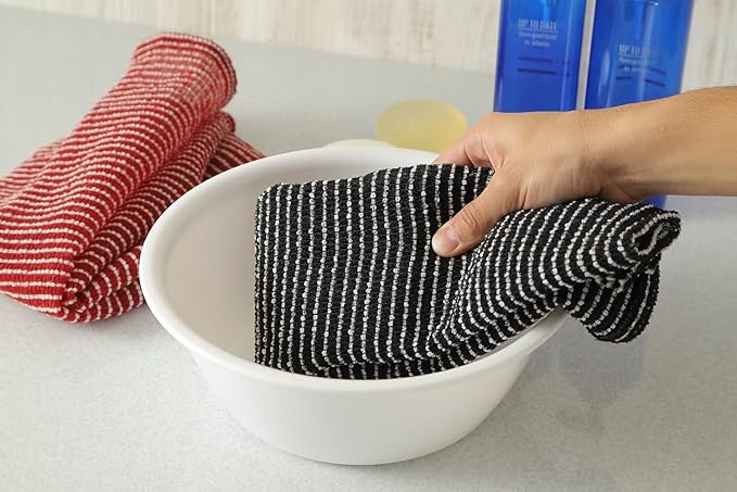 Exfoliating Washcloth [Made in Japan] Extra Long Exfoliating Towel Special Texture Makes Fluffy Foam Lather, Back Scrubber, Dead Skin Cell Remover, Loofah for Women and Men (Red)