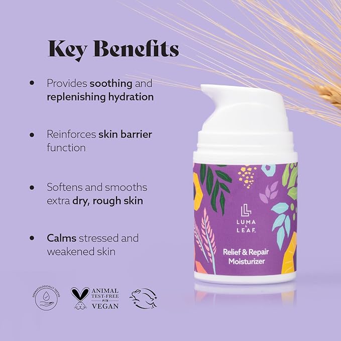 LUMA & LEAF Dry Skin Face Moisturizer – Hydrating Face Cream for Eczema, Rosacea-Prone & Sensitive Skin with Niacinamide, Shea Butter & Wild Oats – Lightweight and Vegan