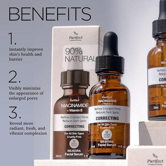 Niacinamide Facial Serums 30ml - Correcting - Refines Enlarged Pores tighten skin and Reduces Dark Spots Made in USA Natural PURIFECT