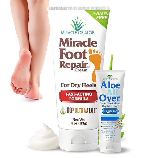 Aloe Vera Lotion & Foot Cream Combo – Aloe All Over 1 oz + Foot Repair 4 oz – Soothing Aloe Lotion for Dry Skin, Hands, Heels & Body – Diabetic-Safe Foot Cream for Cracked Feet