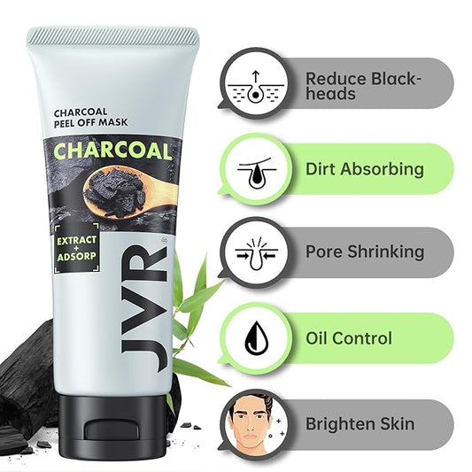 JVR Peel Off Face Mask, Blackhead Remover Mask for Men, Charcoal Peel Off Black Mask, Facial Mask Purifying and Deep Cleansing for All Skin Types 2.12 OZ