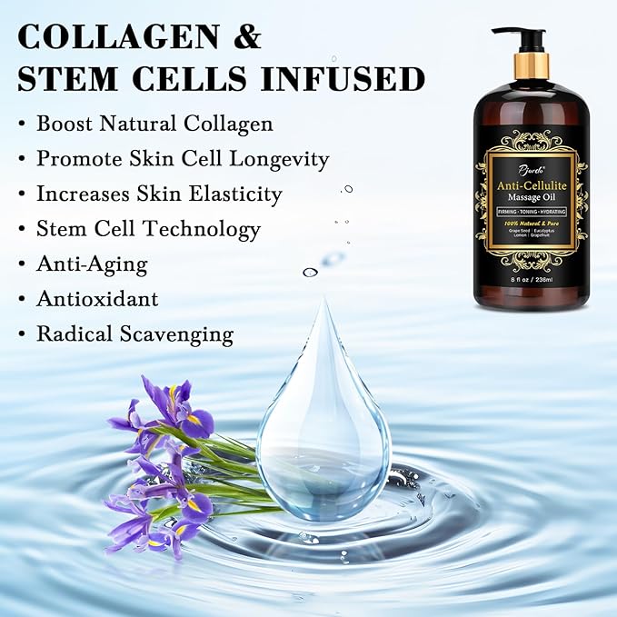 Anti Cellulite Massage Oil with Massager, Collagen and Stem Cell Skin Tightening Oil Natural Cellulite Remover Therapy Oil for Cellulite & Stretch Mark(Anti Cellulite Massage Oil Kit)