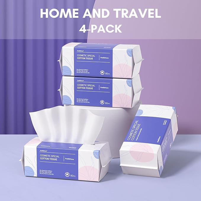 PoeticEHome Extra Thick Face Towels Disposable | Cotton Soft Dry Wipes Biodegradable for Facial Cleansing & Makeup Remover (4 Pack)