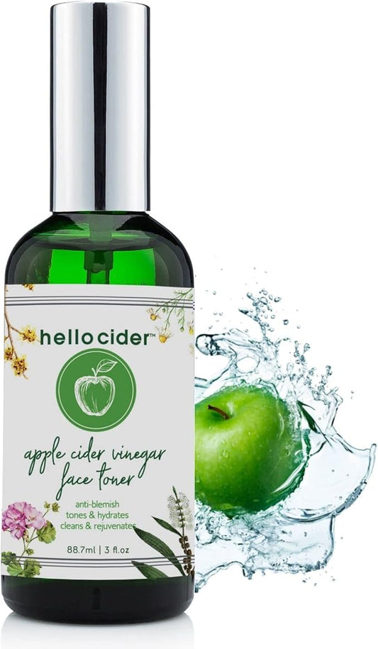 Apple Cider Vinegar Toner - Witch Hazel,Tea Tree,Rose Geranium,Lavender, Chamomile. NO Oils. Tone, Reduce Blemish, Clear Pores & Acne, 3oz. USA Made/Hello Cider