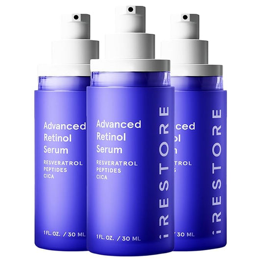 iRestore Retinol Serum for Face - 1% Retinol with Peptides & Hyaluronic Acid - Anti Aging Night Serum for Sensitive Skin - Fragrance Free, Reduces Fine Lines, Wrinkles (Pack of 3)