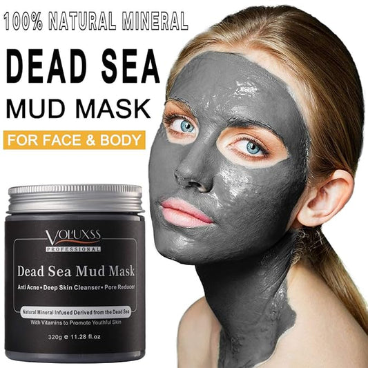 Dead Sea Mud Mask for Face and Body,Deep Cleansing Face Mask for Acne,Pore Minimizer,Natural Skincare Charcoal Blackheads Remover,Skincare Spa Clay Facial Mask for Women & Men 11.28fl.oz