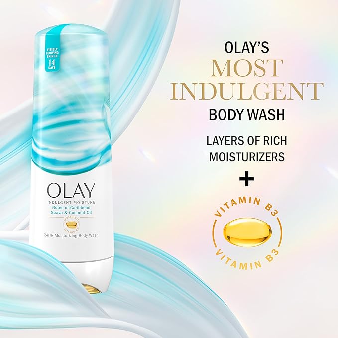 Olay Body Wash for Women, Indulgent Moisture, 24hr Moisturizing & Nourishing Formula, Infused with Vitamin B3 Complex, Luxurious Fragrances, Guava & Coconut Scent, 20 fl oz