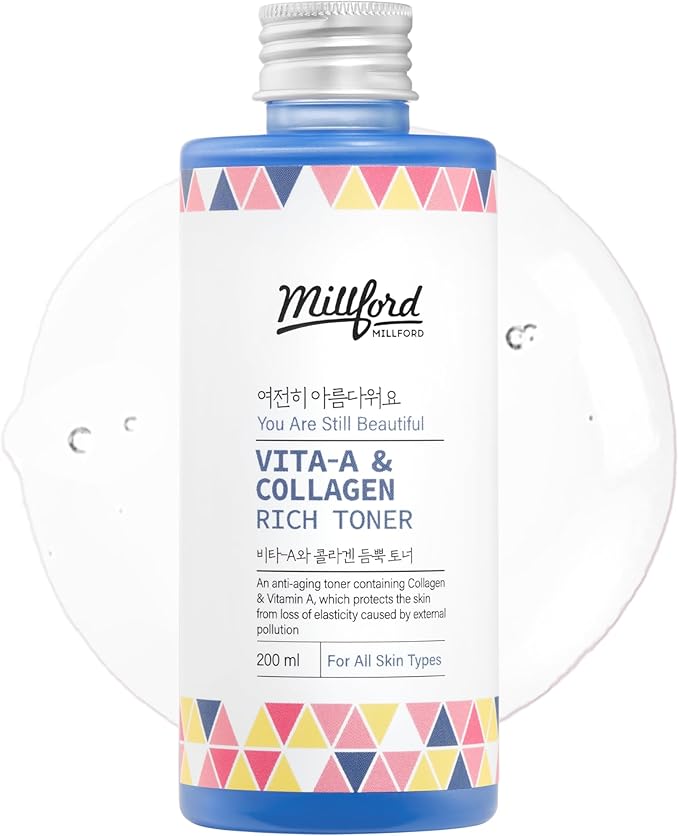 Vita A & Collagen Rich Toner 6.76 Oz, 200ml, Fish/Marine Collagen, Slow-Aging Moisturizing Toner, Vitamin A Retinol, Wrinkles, Fine Lines, Anti-Aging, Retinyl Palmitate, Korean Skincare