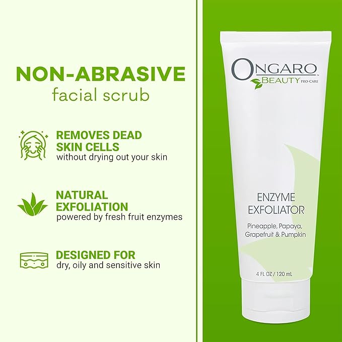 Ongaro Beauty Organic Face Scrub - Natural Exfoliating Face Wash & Enzyme Peel for Sensitive Skin - Facial Scrub Exfoliator for Women & Men - Clear Acne & Unclog Pores - Smooths & Brightens - 4 FL OZ