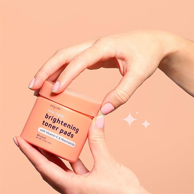 SpaLife Love & Light Radiating Toner Pads – for Uneven Skin Tone, Dark Spots & Discoloration, Clogged Pores, Dullness with Vitamin C, Niacinamide – Toner Pad for Face, Pre-Soaked Pads