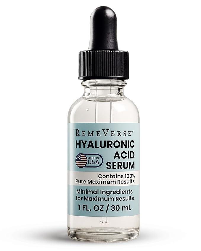 RemeVerse Hyaluronic Acid Serum - 100% Pure Formulation for Face, Lips & Décolleté - Intense Moisture for Dry Skin & Fine Lines - Wrinkle-Reducing Formula for a Youthful & Plump Appearance, 1 oz