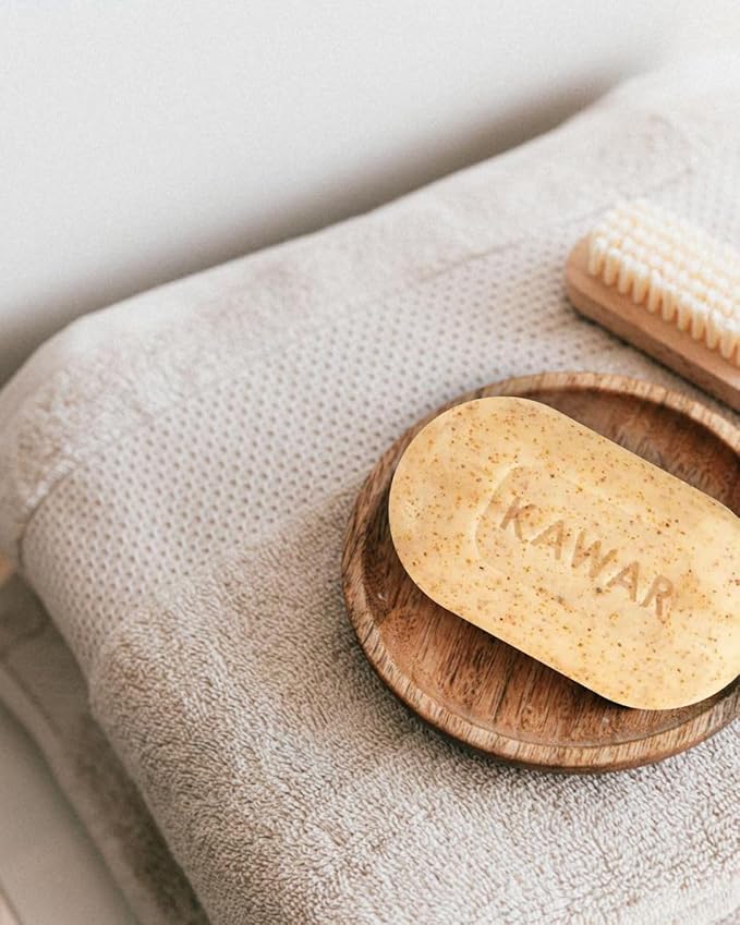 KAWAR Dead Sea Exfoliating Soap with Dead Sea Sand - Salicylic Acid, Magnesium Chloride, Shea Butter, Olive Oil & Tea Tree - Vegan Soap Bar for Men & Women, 4.2 oz