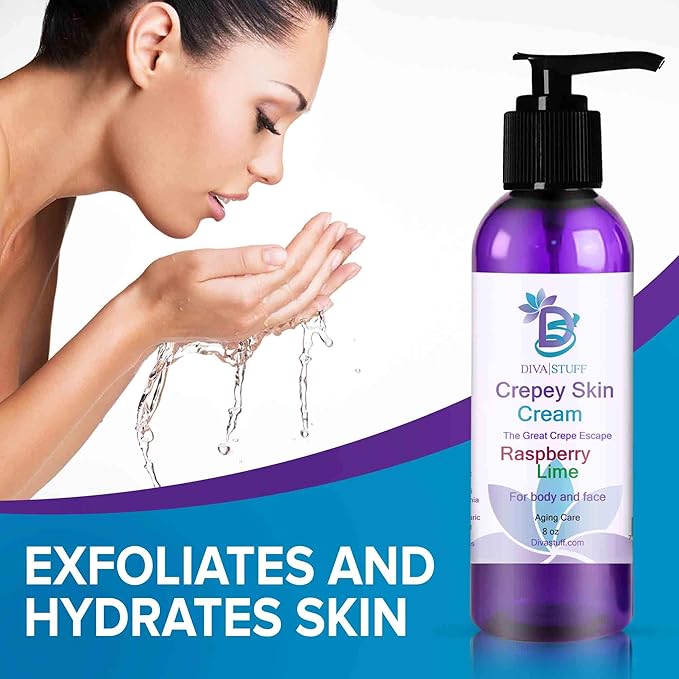 Diva Stuff Crepey Skin Cream Raspberry Lime | Anti-Aging Deep Moisturizer | Reduces Wrinkles & Fine lines | Increases Elasticity, Firmness & Collagen Production | Face & Body Lotion (8 oz)