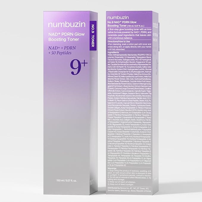 numbuzin No.9 Toner | NAD+ PDRN Glow Boosting Toner | Glowing, Firming, Hydrating, Elasticity, Wrinkles, Fine Lines, Korean Skincare | Salmon PDRN, Peptides, NAD | Essence for Dry Skin | 5.07 fl. Oz