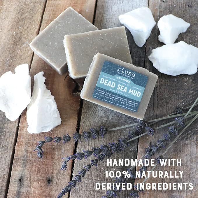 Rinse Bath & Body Dead Sea Mud Soap Bar - Handmade Castile Dead Sea Soap | Purifying, Exfoliating, Clarifying | Shea & Cocoa Butter | Spearmint & Lavender Essential Oils | Natural | Vegan | 4.25oz