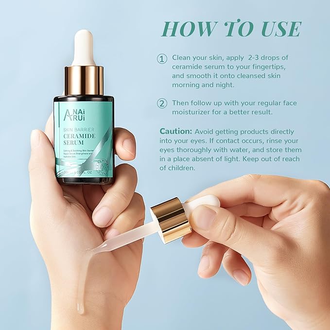 ANAI RUI Ceramide Face Serum, Calming Smooting Serum for face,Skin Barrier Repair Serum with Hyaluronic Acid, Reduces Wrinkles & Repairs Skin, Soothe Redness,Ceramide Moisturizer Serum 1 Fl.oz