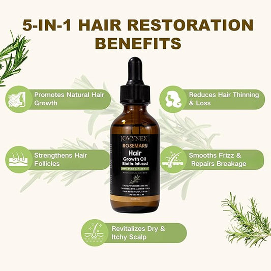Rosemary Oil for Hair Growth with Biotin - Natural Hair Growth Serum for Thicker Hair, Anti-Hair Loss & Thinning Hair Treatment, Organic Scalp Stimulating Oil for Men & Women (2 fl.oz)
