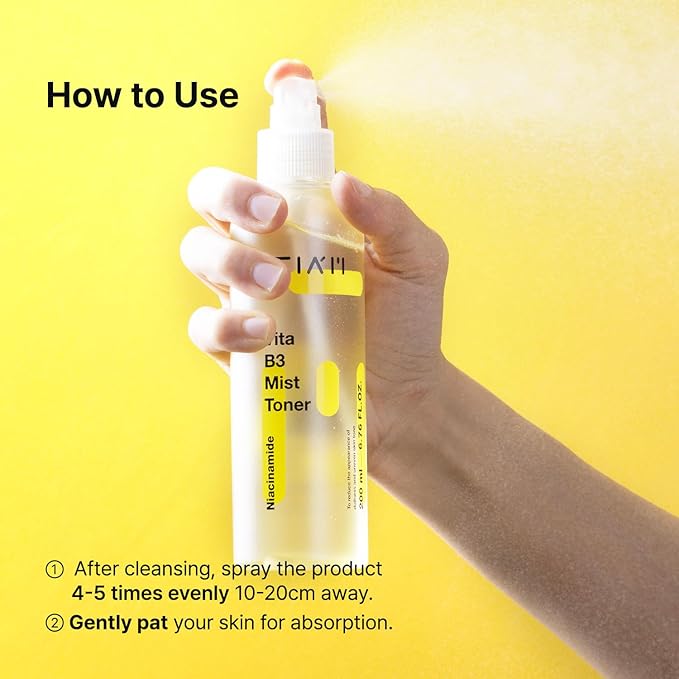TIA'M Vita B3 Mist Toner, 6.76 fl oz, Glow Boosting Facial Spray with Niacinamide, Tranexamic Acid, and Vitamin C for All Skin Types, Hydrating & Refreshing, Korean Skin Care