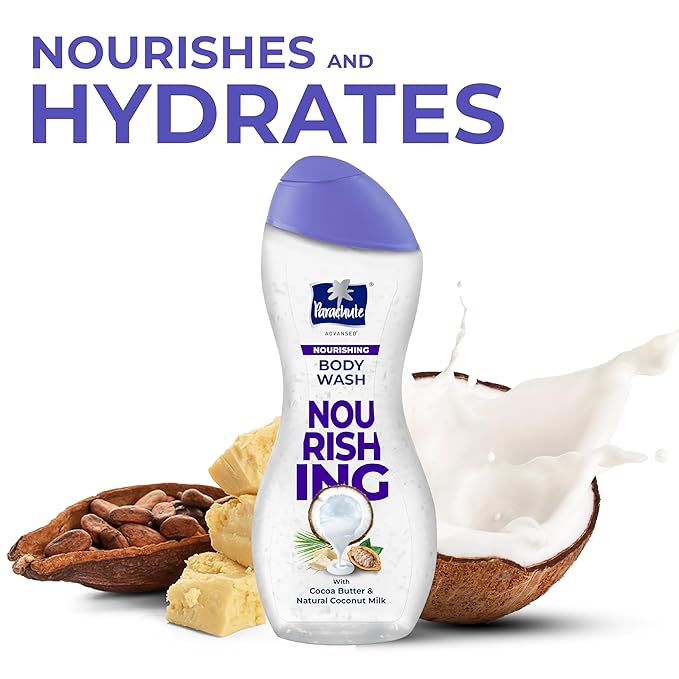 Parachute Advansed Nourishing Body Wash with Natural Coconut Milk & Cocoa Butter| Nourishes & Hydrates Skin| For Soft, Supple, Moisturized Skin | 100% Soap Free| 8.4 Fl oz PACK OF 3