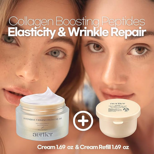 Intensive Firming Rich Cream & Refill, Anti-Aging Moisturizer with Collagen Peptides EGF Hyaluronic Acid for Wrinkle Smooths, Firming, Lifting & Deep Hydration 1.69 Oz * 2ea