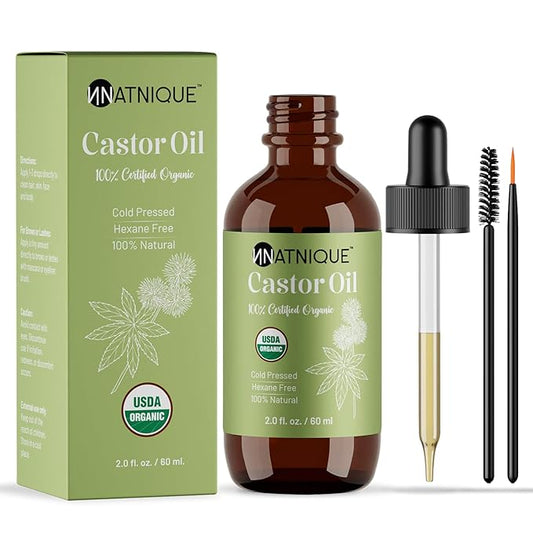 Castor Oil 2oz – USDA Certified Organic, 100% Pure Cold Pressed Unrefined Oil for Hair Growth, Eyelashes, Eyebrows & Scalp – Natural Skin Moisturizer, Lash Serum & Hair Treatment