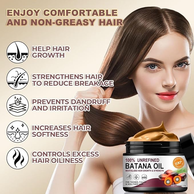 100% Unrefined Raw Batana Oil for Hair Growth Dr. Sebi Organic Pure from Honduras with Keratin, Coffee Extract & Other Ingredients to Enhance Efficacy for Thicker, Strengt