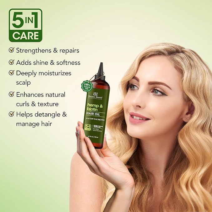 Botanic Hearth Hemp & Biotin Hair Oil (6.7 Fl Oz) |Nourishing And Strengthening Hair Treatment For Thicker, Healthier|Looking Hair | Paraben Free | Suitable For All Hair Types