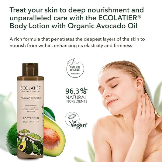 Body Lotion with Organic Avocado – Deep Nutrition, 96.3% Natural, Vegan Moisturizer with Avocado & Olive Oils, Hydrating Lotion for Dry Skin, 8.5 Fl Oz - ECOLATIER