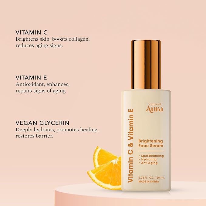 Face Serum with Vitamin C & E – Korean Anti-Aging Serum for Dark Spots, Wrinkles & Fine Lines – Brightening & Hydrating for Smooth, Radiant Skin – 2 Fl. Oz