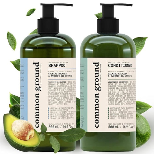 Common Ground Volumizing Natural Shampoo and Conditioner Set, Paraben and Cruelty Free, Vegan, Plant-Based Ingredients, Botanical Magnolia Scent and Avocado Oil Extract, for Men, Women