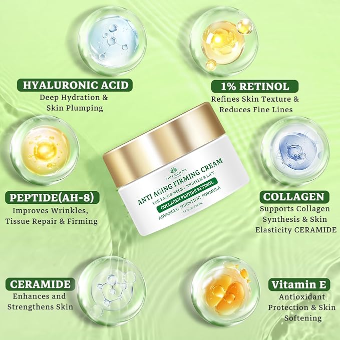 Tighten and Lift Neck Cream, Advanced Anti Wrinkle Face Cream with Retinol Collagen Hyaluronic Acid, AH-8 Multi-Peptides Anti Aging Neck Creams for Tightening and Firming for Women and Men, 1.7 Fl Oz‌