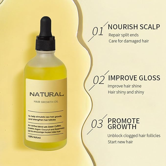 Hair Growth Oil，hair Growth Serum，100% Natural Rosemary Oil ，Improve Your Scalp Health & Forces Hair Growth Naturally Inunder (3PCS)