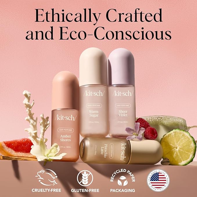 Kitsch Hair Perfume for Women - Amber Shores | Clean, Deodorizing & Patented Odor-Eliminating Technology Hair Spray & Body Mist - Freshen Hair, Body & Pillows - Woody Aquatic Scent - 50mL