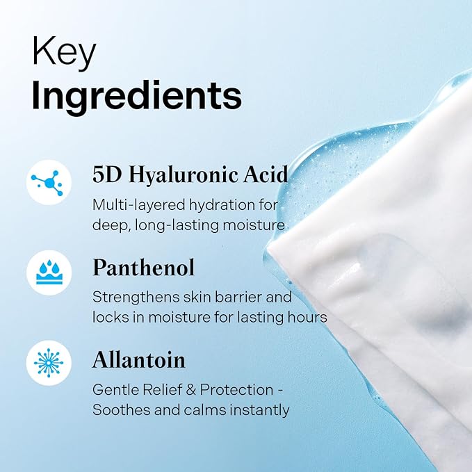 Torriden DIVE IN Hyaluronic Acid Facial Mask (10 sheets) | Extra Moisturizing Care | Hyaluronic Acid, Panthenol, Allantoin | Korean Face Mask