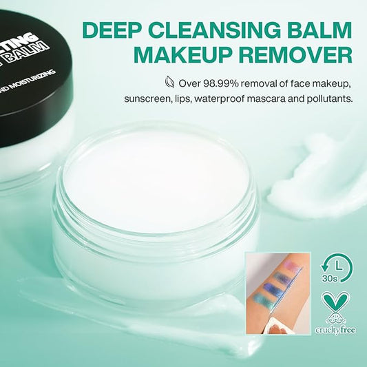 Cleansing Balm Makeup Remover - Deep Clear Korean Makeup Melting Cleansing Balm with Natural Oil for Waterproof Eye Face Lip Heavy Make up, Gentle Moisturized Cleanser for Sensitive Skin, Vegan, 2Pcs