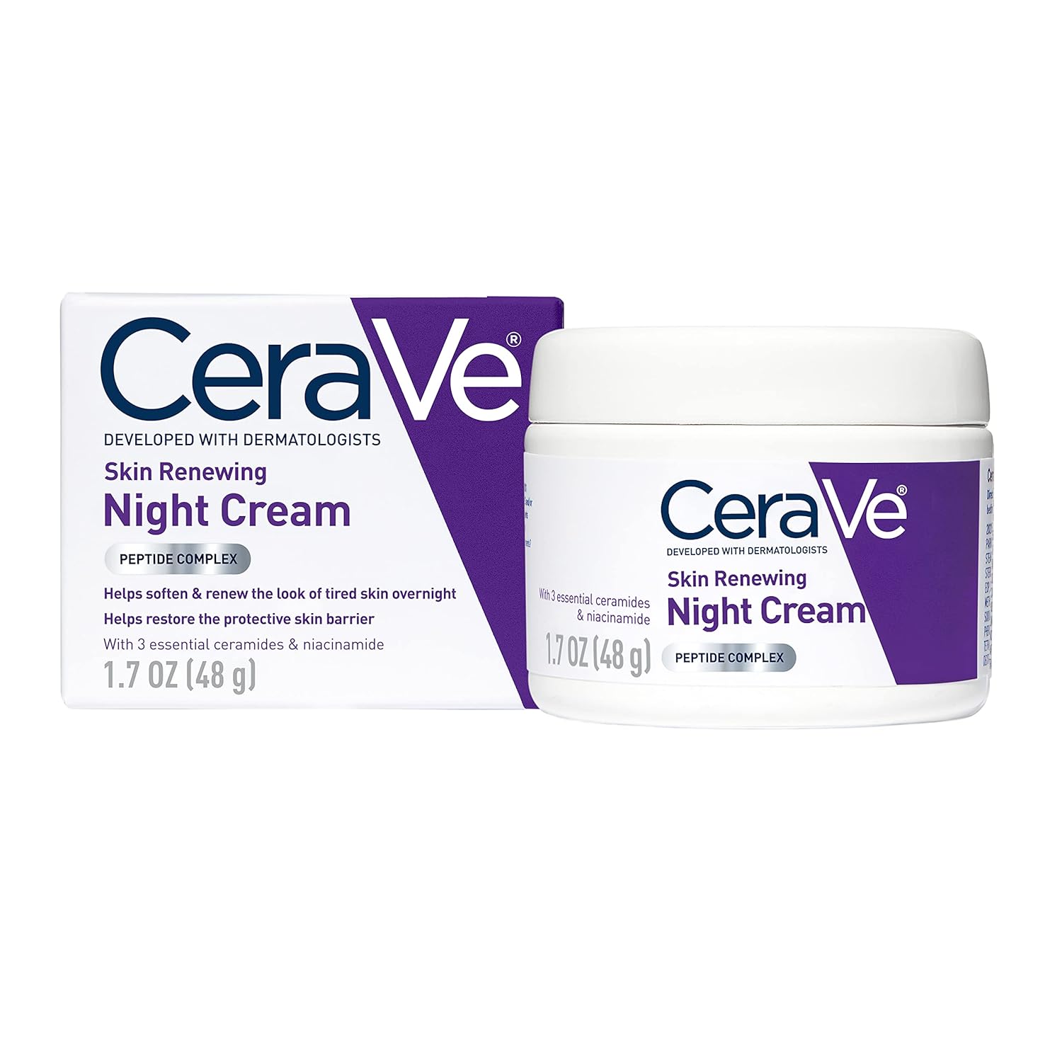 Skin Renewing Night Cream 🌙 | Niacinamide + Peptide Complex + Hyaluronic Acid Face Moisturizer 💧 | Anti-Aging Night Cream for Fine Lines & Wrinkles | Deep Hydration | 1.7 oz