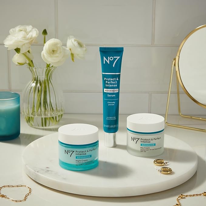 No7 Protect & Perfect Intense Advanced Night Cream Fragrance Free - Vitamin E & Shea Butter Face Cream - Fine Line Reducing Moisturizer with Collagen Peptide Technology (1.69 fl oz)