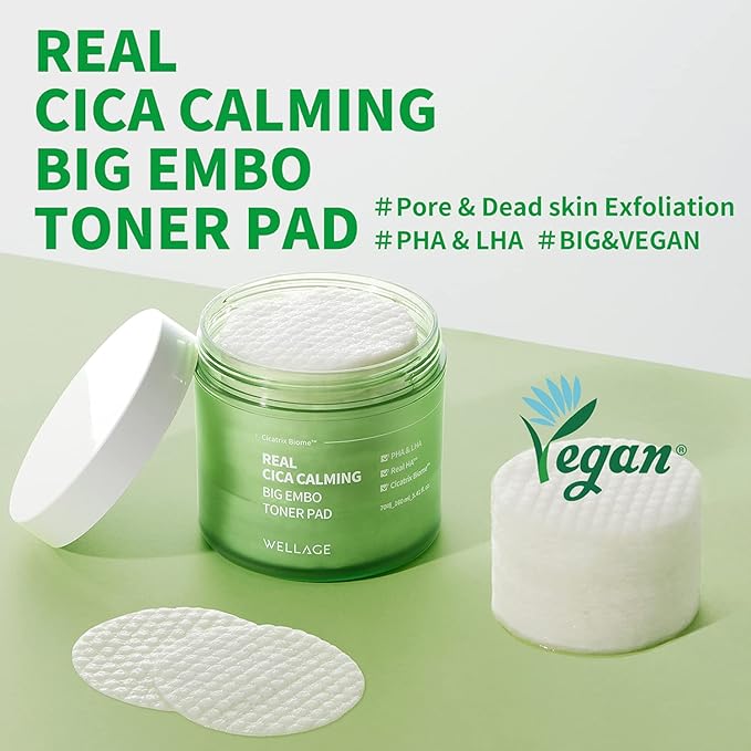 Real Cica Calming Zero Pore Toner Pads 70 Sheets Big Embo, Korean Beauty Facial Pads, Centella Asiatica, PHA, LHA, and Madecassoside, for Pore Tightening, Moisturizing, Hypoallergenic
